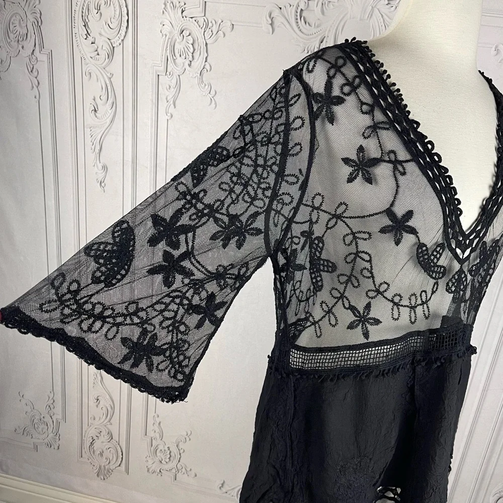 Bohemian Embroidered Floral Lace Sheer Mesh Top Swimsuit Coverup - Picture 8 of 8